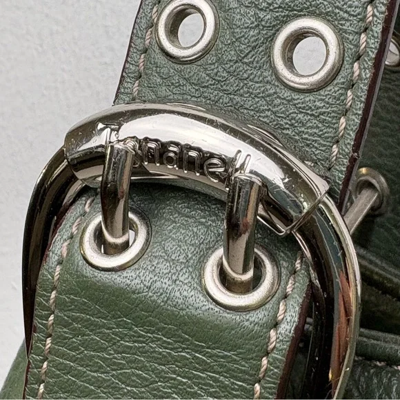 TIGNANELLO Dark Green Leather Satchel Silver Buckles Y2K - Picture 8 of 16